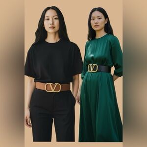 Valentino Garavani VLogo 6.7cm Reversible Belt Black/Tan SZ 90 NWT/Imperfections